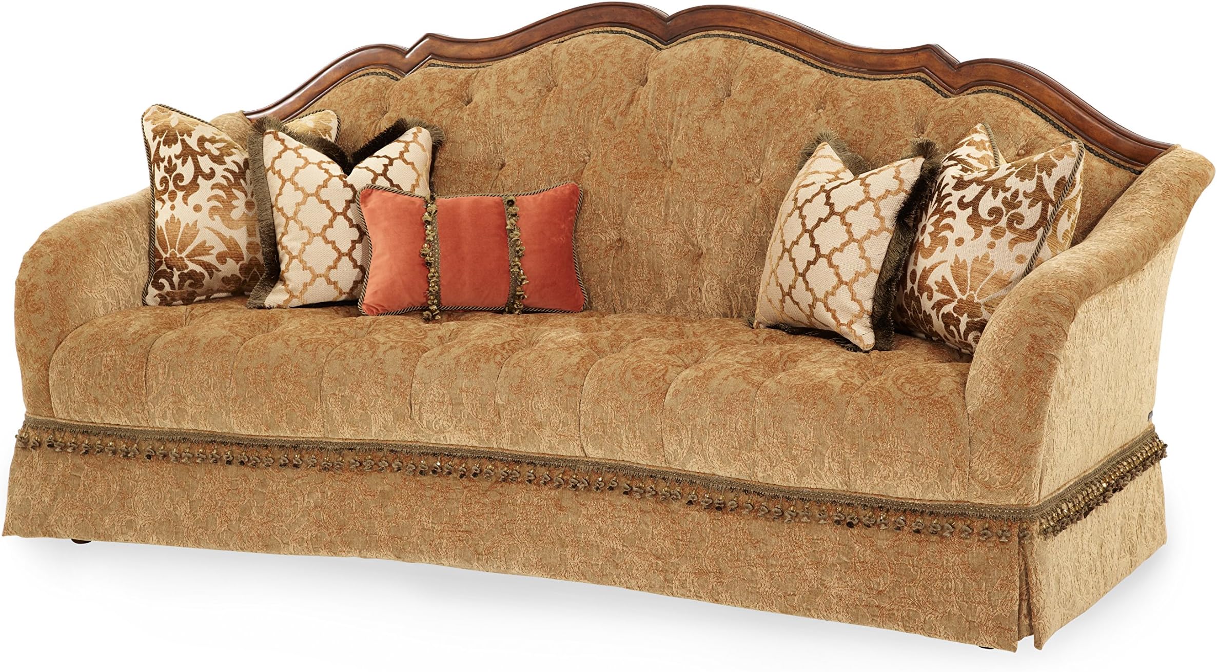 Michael Amini Villa Valencia Wood Trim Tufted Sofa, Classic Chestnut