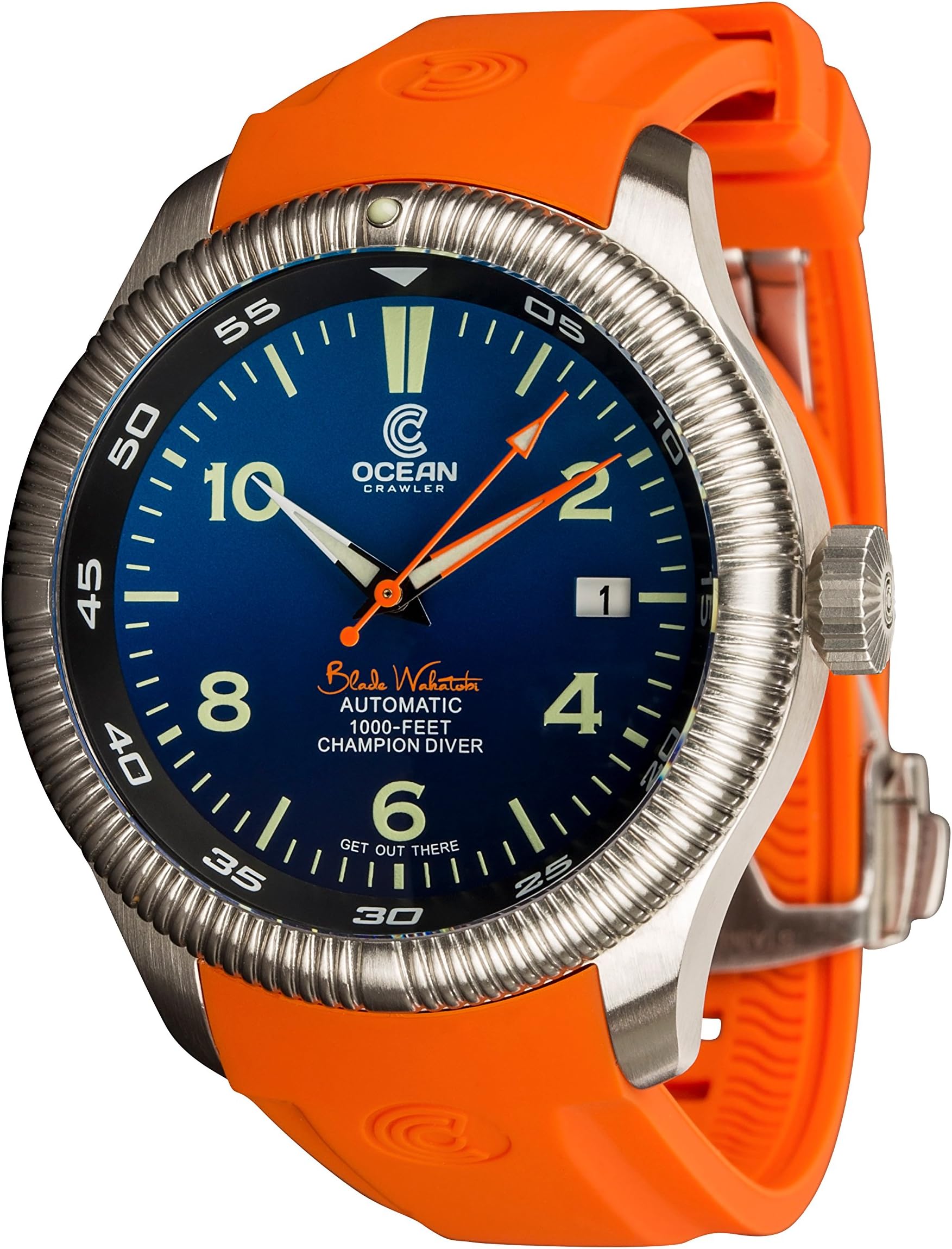 Ocean Crawler Champion Diver Automatic Watch. Blade Wakatobi Blue Face, Rubber and Leather Straps