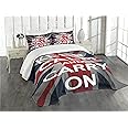 Ambesonne Union Jack Bedspread Set, Keep Calm and Cary on Words Crown United Kingdom Britain Flag, 3 Piece Decorative Bedding Coverlet and 2 Pillow Shams, Queen Size, Navy Blue Red White