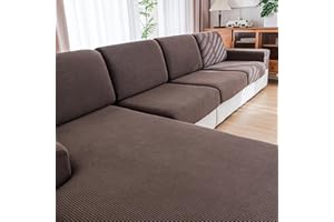 QIANMEW Couch Cushion Covers,Comfort Soft Magic Sofa Covers Washable Stretch Resistant for 3 Chair Cushion Couch Furniture Protectors for Pets Sectional Slipcovers(3-Piece+1 Chaise,Brown)