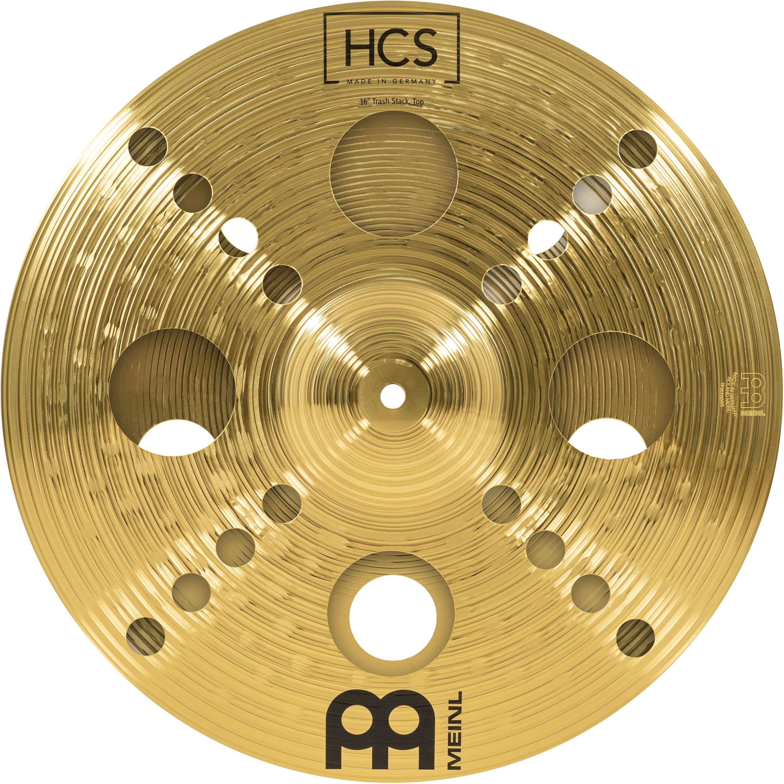 Meinl Cymbals HCS Trash Stack Cymbal 16 inch (Video) with holes for Drum Set (40,64cm) Traditional Finish Brass, Made In Germany (HCS16TRS)