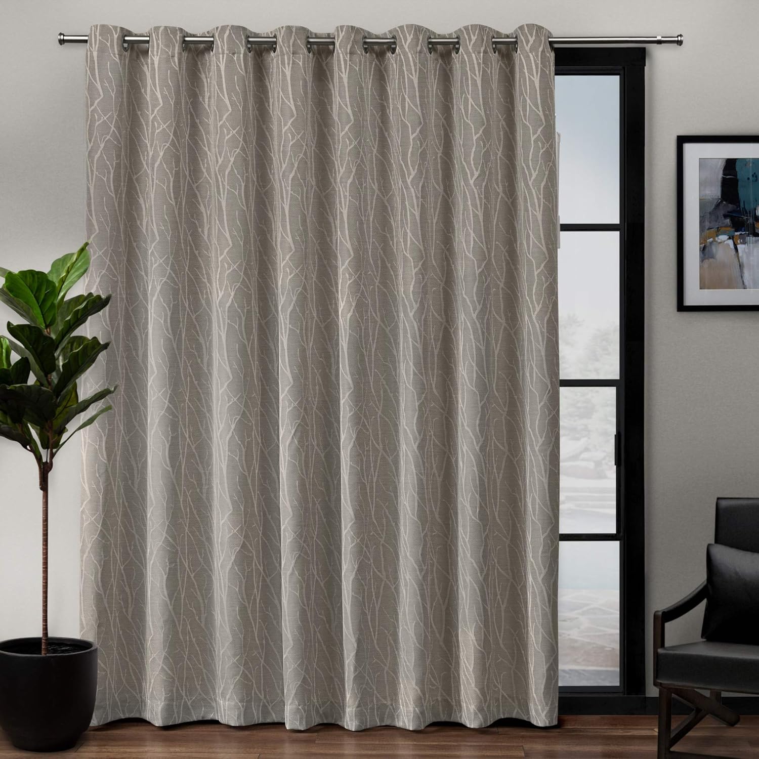 Outdoor Curtains - Exclusive Home Forest Hill Patio Woven Room Darkening Blackout Grommet Top Single Curtain Panel, 108