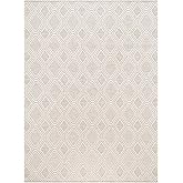 Nicole Miller New York Corin Diamond Indoor Outdoor Area Rug, UV Fade Resistant, Low Pile, Taupe/Cream, 5'2"x7'2"