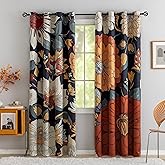 Tyrot Black Boho Floral 100% Blackout Curtains for Bedroom 84 inch Long 2 Panels Mid Century Botanical Black Out Curtains for Living Room Grommet Thermal Insulated Room Darkening Window Drapes,52Wx84L