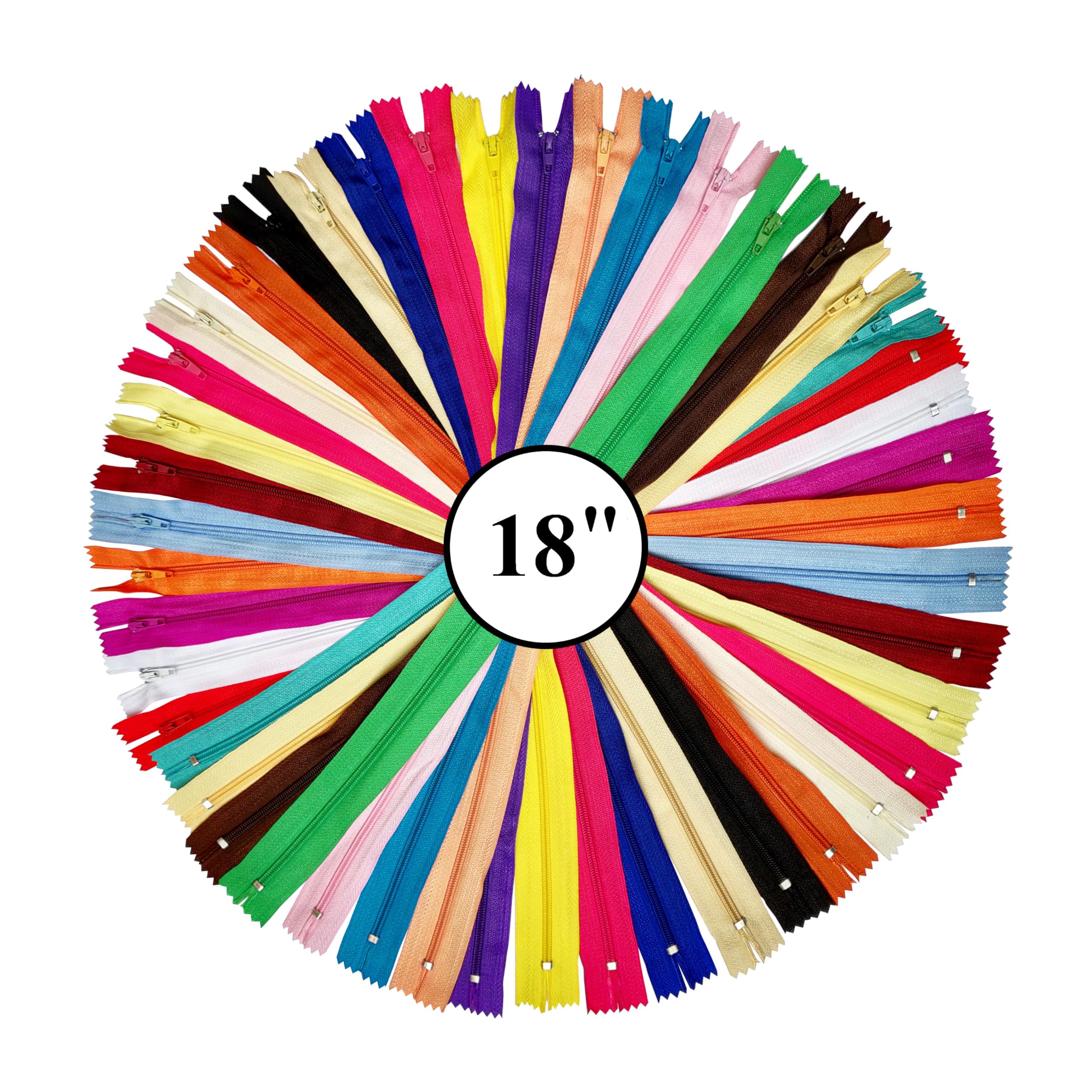KGS Nylon Zipper for Sewing Crafts | 20 Assorted Colours | Size: 18 Inch / 45.7 cm | 20 Zippers/Pack | Multicolor #3 Zippers for Sewing Supplies and Replacement in Bags, Pouches, Skirts, Dresses