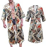 XonyiCos Men's Lightweight Kimono Robe Japanese Bathrobes 3/4 sleeves Casual Open Front Long Cardigan Cloak Coat with Belt