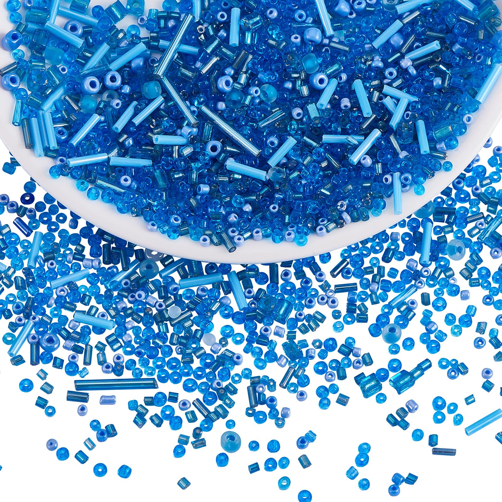 BEEFLYING 1 Pack Assorted Glass Seed Beads Bugle Beads Tube Beads for Jewelry Making 1.5-4.5mm Tube Loose Glass Seed Spacer Beads Bulk for DIY Jewelry Bracelet Neckalce Earring Making (Blue)