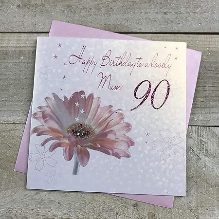 White Cotton Cards Bigliettino Di Auguri Fatto A Mano Per I 90 Anni Della Mamma Con Scritta D Auguri In Inglese E Gerbera Rosa Amazon It Casa E Cucina