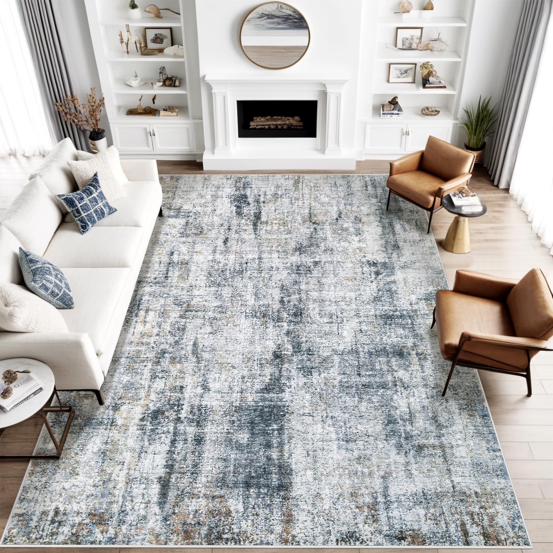 Photo 1 of 8x10 Area Rug for Living Room: Washable Abstract Soft Rugs Non Slip Modern Stain Resistant Low Pile Carpet for Dining Room Bedroom Nursery Office (Multi Blue, 8'x10')