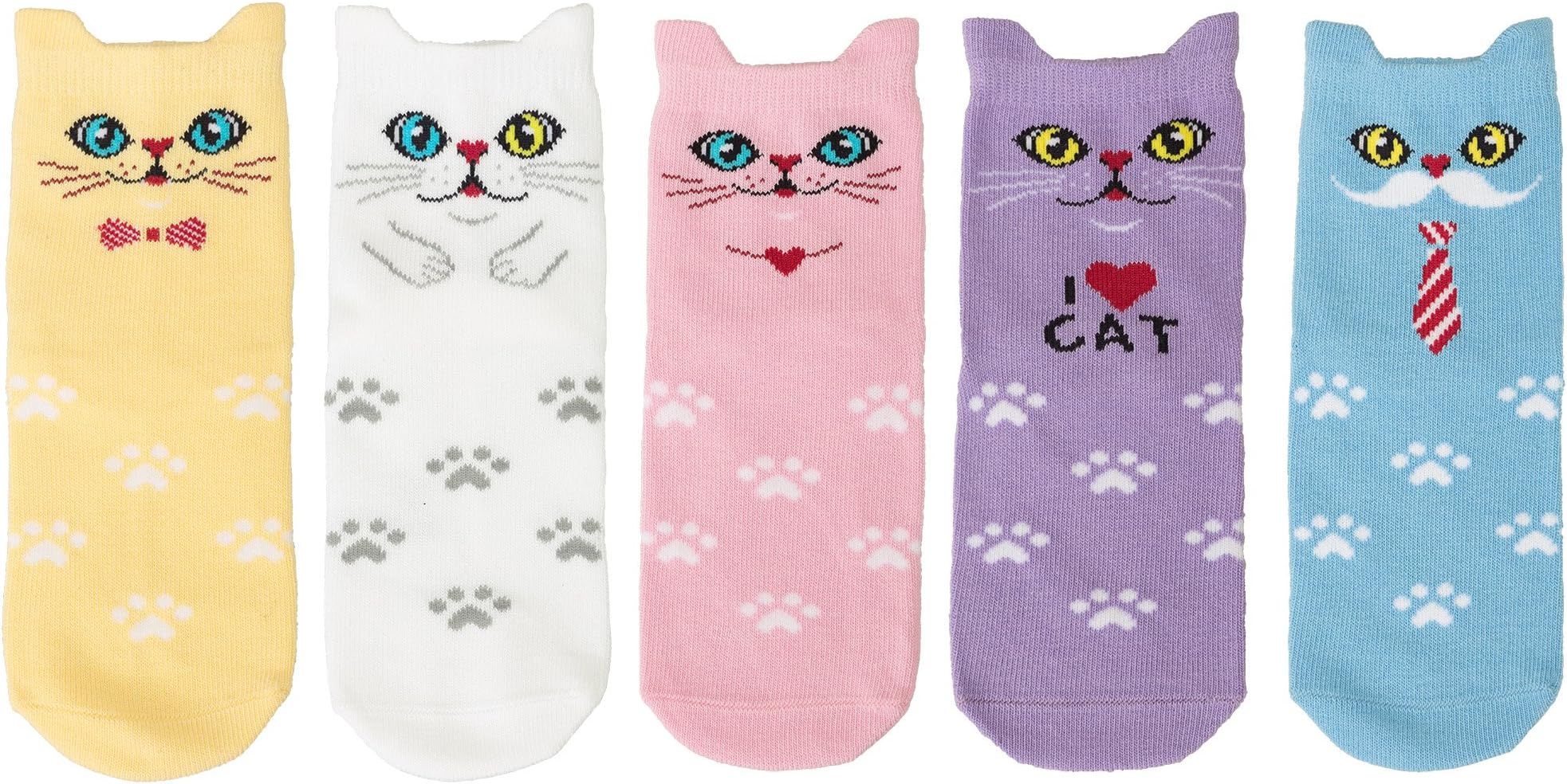 Cotton Novelty Cat Slight Seam Socks 5 Pack for Girls Children