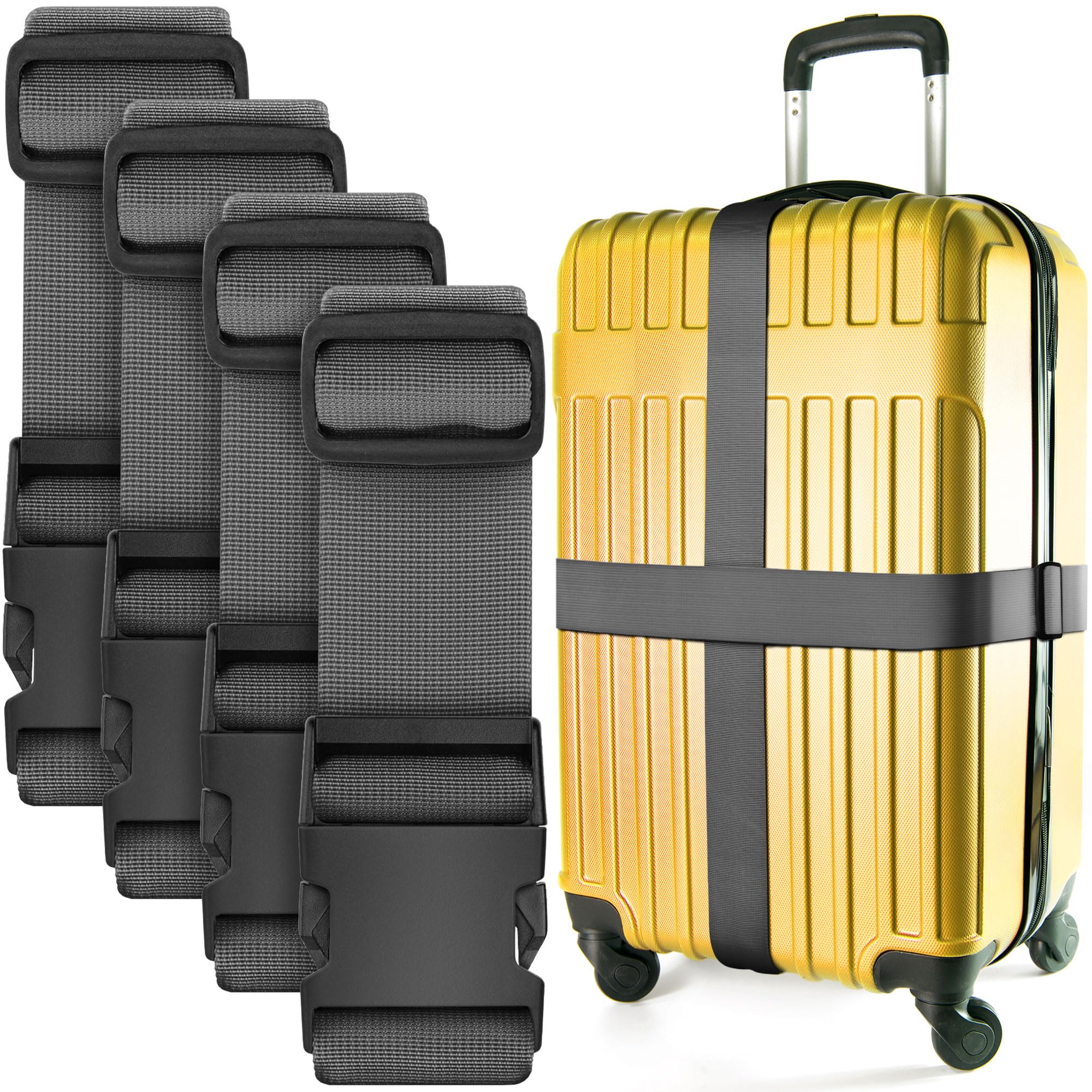 Luggage Straps for Suitcase - (Gray, 6.5 ft x 2 in, 4 Pack) - Strap for Suitcases - TSA Approved by BlueCosto