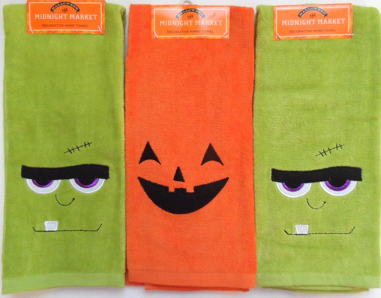 Halloween Hand Towels, Set of (3) (2) Monster Face & (1) Pumpkin Face