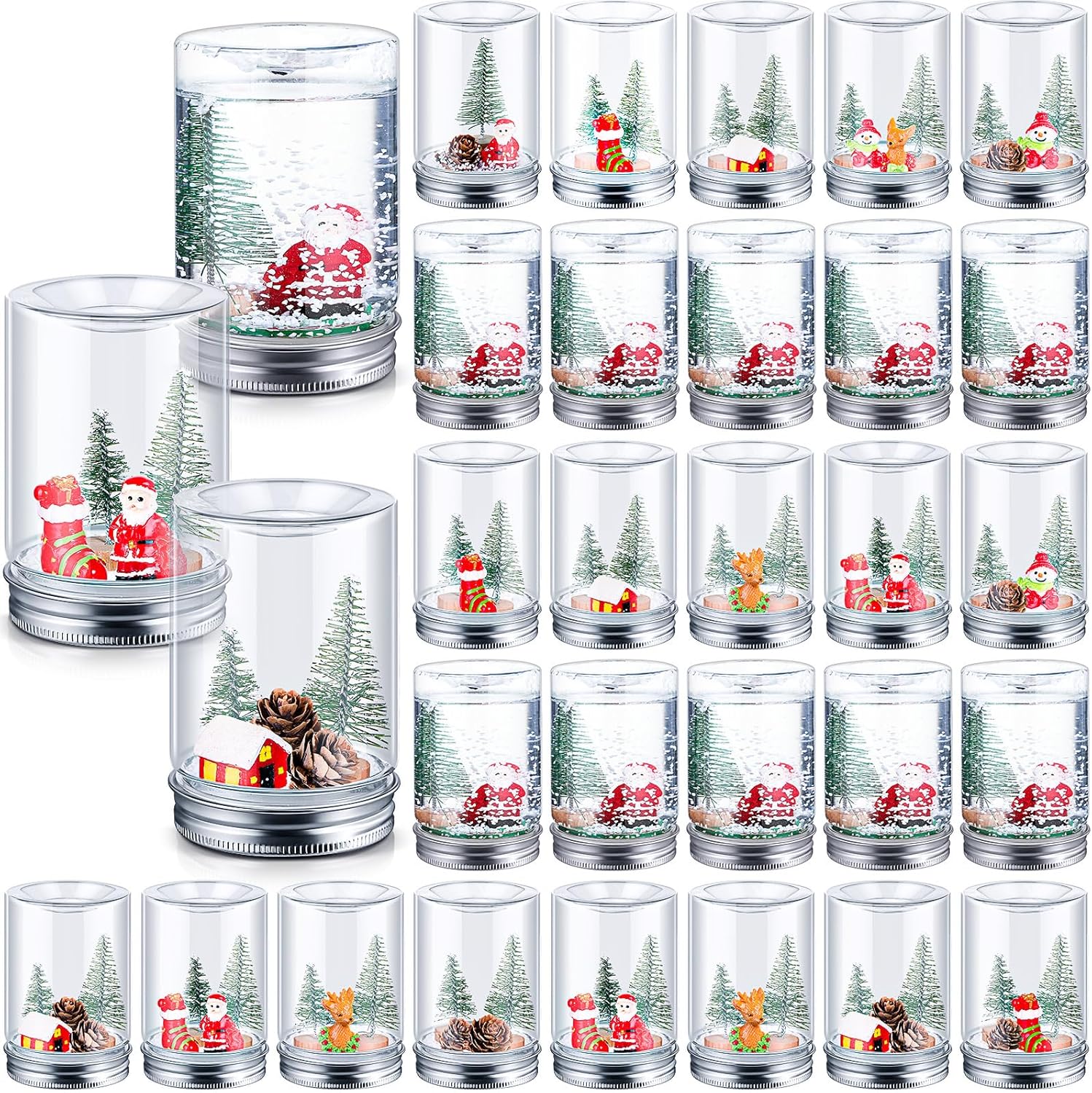 Artificial Snow - Liliful 36 Sets Christmas Clear Plastic Snow Globes Kit Snow Globe Water Globe with Artificial Christmas Trees Faux Snow Santa Snowman Pinecones Elk for DIY Snow Globes Craft Decoration