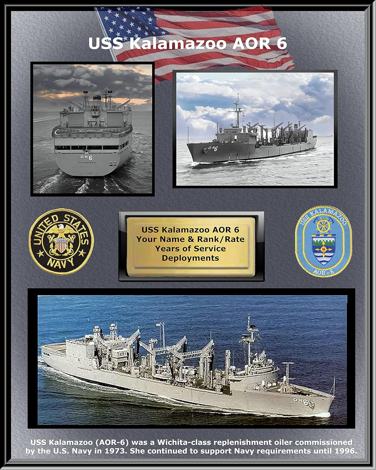 Photographs - USS Kalamazoo AOR 6 1 Custom Personalized Photo. US Navy Ships, Navy Oiler.