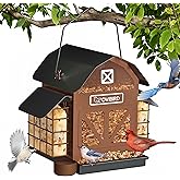 Bird Feeders for Outdoors Hanging, 5LBS Large Bird Feeder with 2 Suet Cage, Red Barn Metal Birds Feeder for Outside, Weather Resistant Cardinal Feeders, ldeal Birds Watching Gifts (Brown)