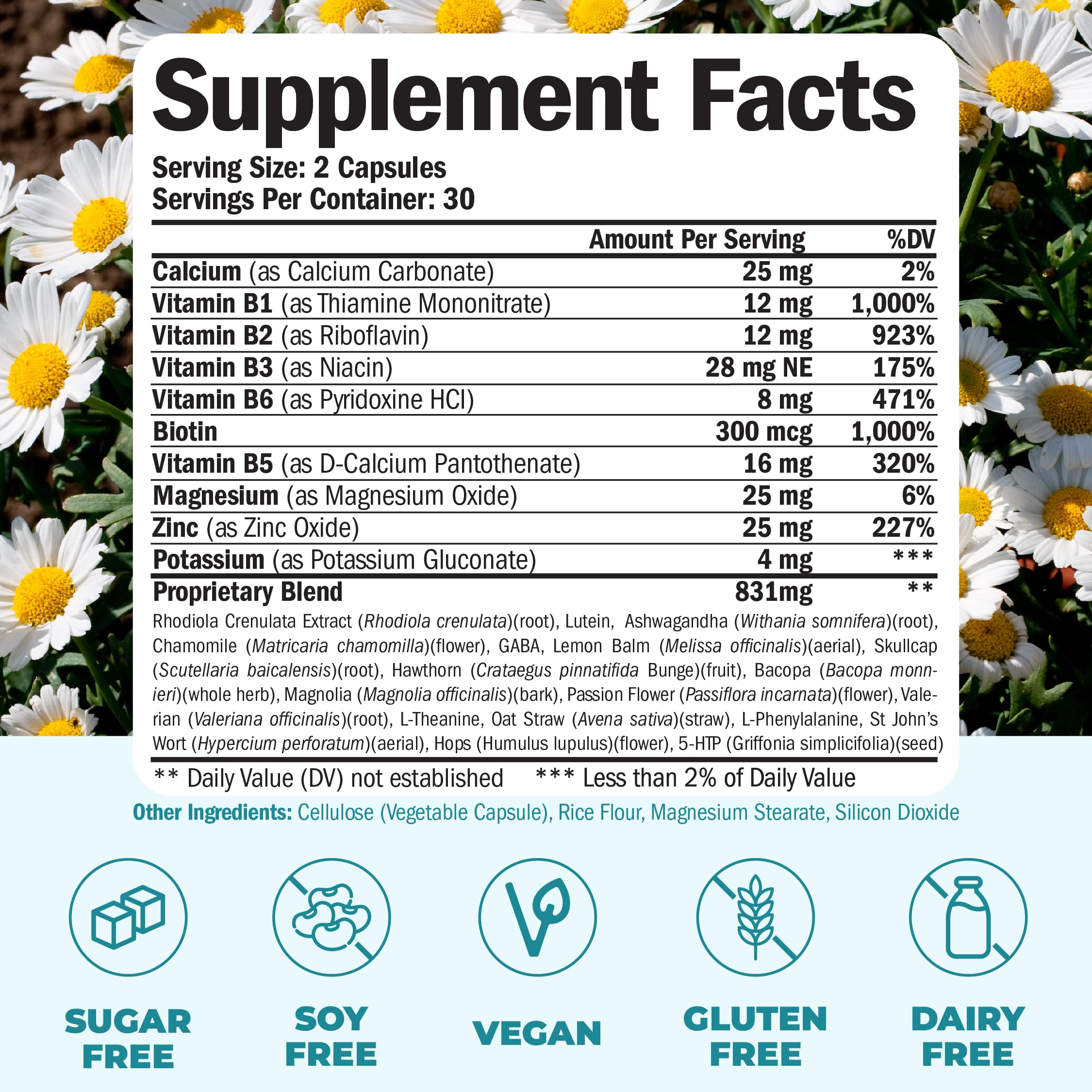 Stress Relief Supplement with 5HTP, Ashwagandha, Valerian, St John’s Wort, GABA, Chamomile & B-Vitamins - Promotes Relaxation, Sleep, Calm & Balanced Mood, Energy & Focus. Vegan, Non-GMO, 60 Capsules