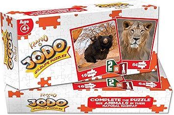 Kaadoo Jodo - Lion (64 Pieces) with Sloth Bear (16 Pieces) - 2-in-1 Puzzle Game