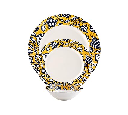 Hitkari Potteries Porcelain Dinner Set, 18-Pieces, White (Design Sun)