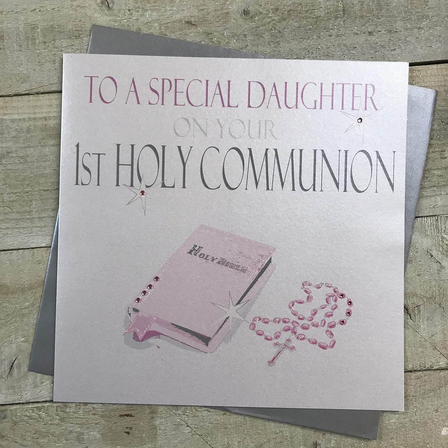 WHITE COTTON CARDS Large Handmade to A Special Daughter On Your 1st Holy Communion Pink Bible Card, White, XN88D
