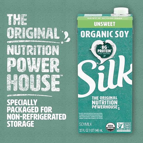 SILK SHELF-STABLE ORGANIC SOY MILK, UNSWEETENED, DAIRY-FREE, VEGAN, NON-GMO PROJECT VERIFIED,32 FL OZ(PACK OF 6)