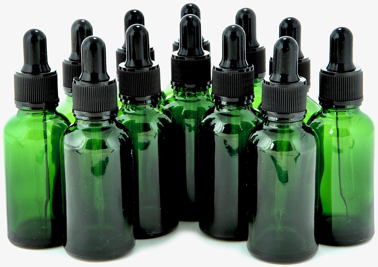 Vivaplex, 12, Green, 1 oz Glass Bottles, With Glass Eye Droppers, 30 ml