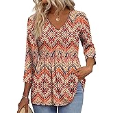 3/4 Length Sleeve Womens Tops 2025 Blouses for Women Dressy Casual Fashion Clothing V Neck Babydoll Tops Fall Outfits