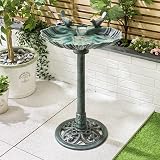 CHRISTOW Clam Shell Resin Bird Bath Garden Stand 80cm Green view 2
