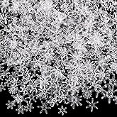 Jutom 600 Pcs Sunburst Beads Winter Clear Plastic Crystal Beads 25 Mm/ 18 Mm/ 12 mm Snowflake Designs for Wristband Necklace Jewelry Craft Making(Clear)