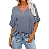 GKBK Womens Oversized T Shirts V Neck Loose Fit Shirts Short Sleeve Summer Casual Tops 2025 Trendy Blouses Y2K Plain Tees