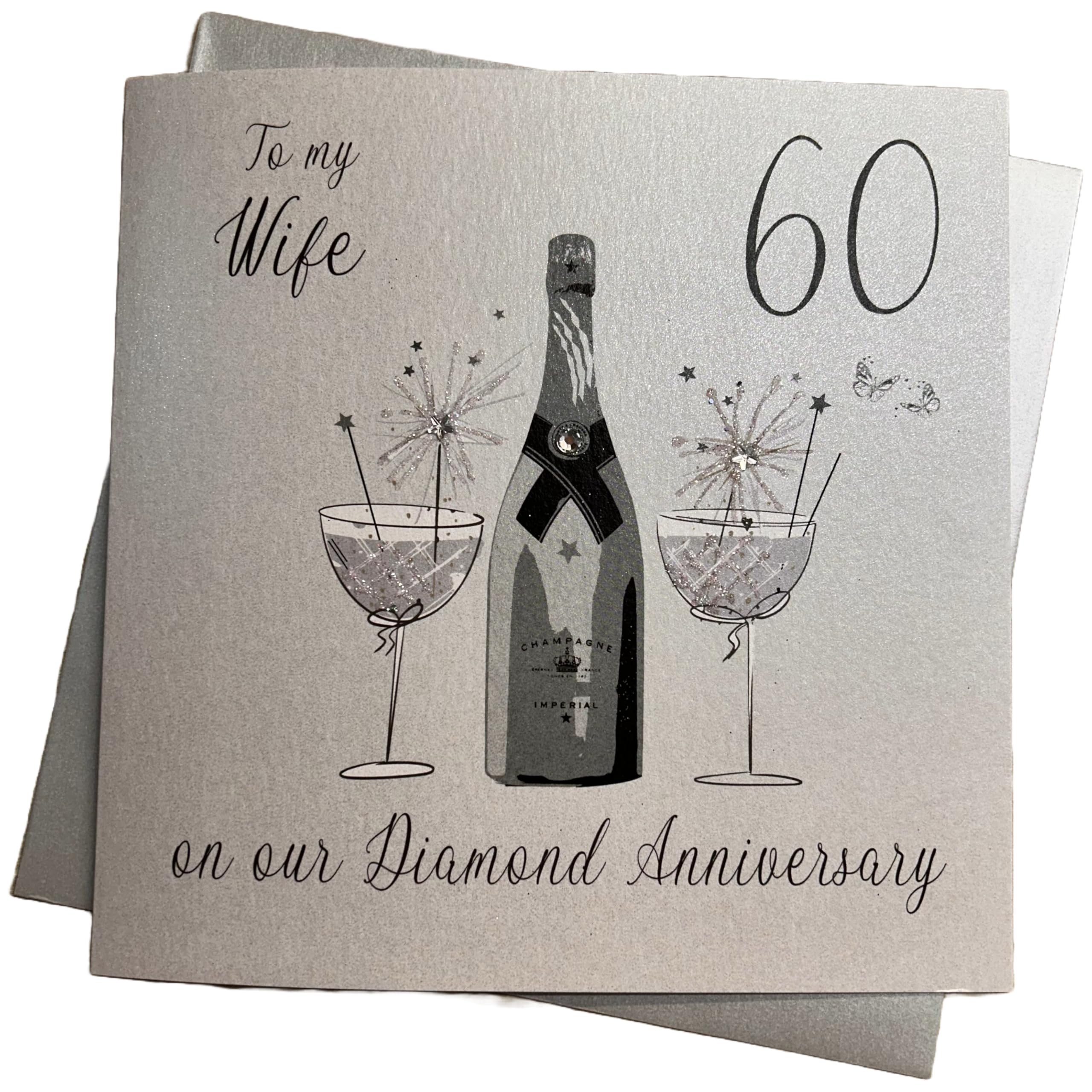 white cotton cards Large To My Wife Diamond Wedding Anniversary, Handmade 60th Anniversary Card, XLBD60W