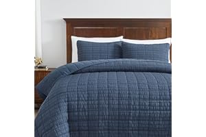 ROARINGWILD Navy Blue King Size Quilt Set with Pillow Sham, Soft Microfiber Lightweight Bedding Bedspread Coverlet for All Season, 3 Piece, 104x90 inches