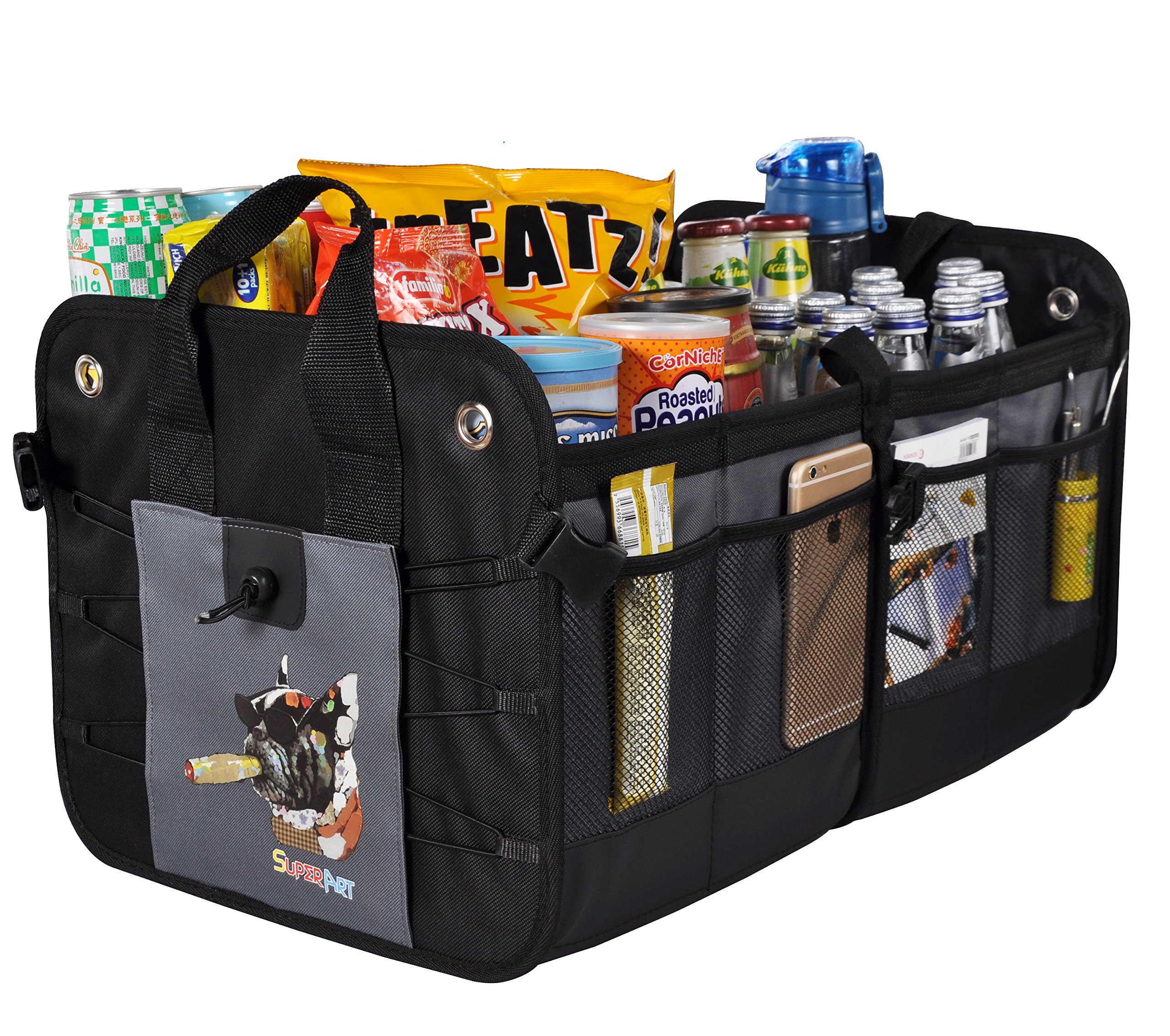 Car Trunk Organizer Heavy Duty Collapsible / Foldable Shopping Tidy Cargo Storage Boxes BAG BIN For Auto Car, SUV, Truck, Home (59 x 37 x 32cm)