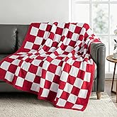 Exclusivo Mezcla Checkered Knit Throw Blanket, Ultra Soft and Warm Reversible Woven Blankets, Cozy Snuggly Throw for Couch Bed and Home Decor, Red, 50"x60"