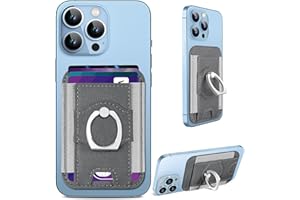 TopMade for MagSafe Wallet with Phone Grip, 3-in-1 Strong Magnetic Phone Wallet Fit 7 Cards Holder for iPhone 16/15/14/13/12 Series, Phone Ring Stand, RFID Blocking, Leather, Slim, Gray