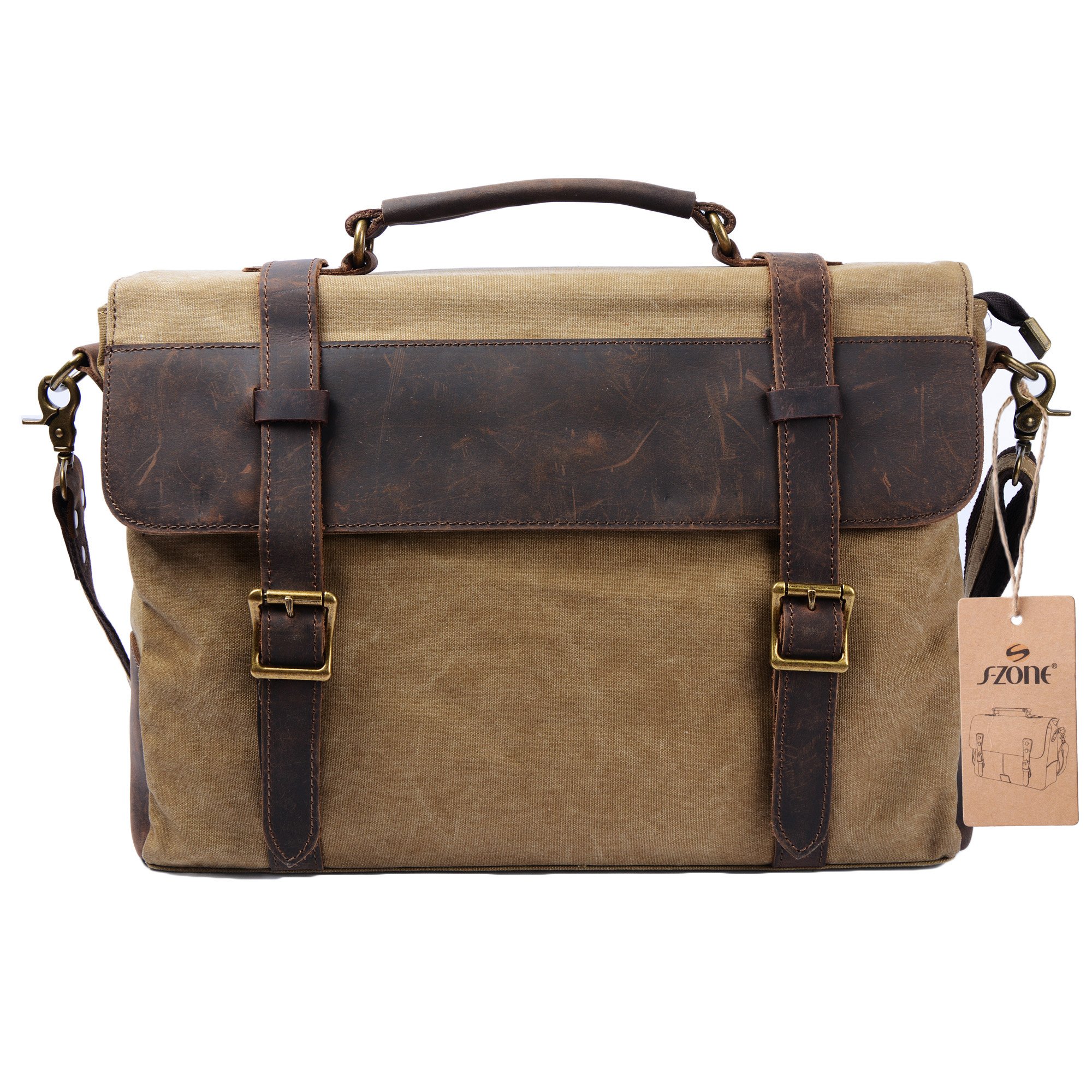 S Zone Vintage Canvas Leather Messenger Traveling Briefcase Shoulder Laptop Bag 21 91Kpmrk3YTL