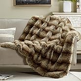 JONIYEAR High-end Luxury Thick Fuzzy Faux Lion Fur Throw Blanket 50" x 60", Decorative Soft Cozy Accent Animal Skin Fluffy Lap Blanket for Couch,Warm Stripe Wolf Furry Blankets for Winter,Golden Brown