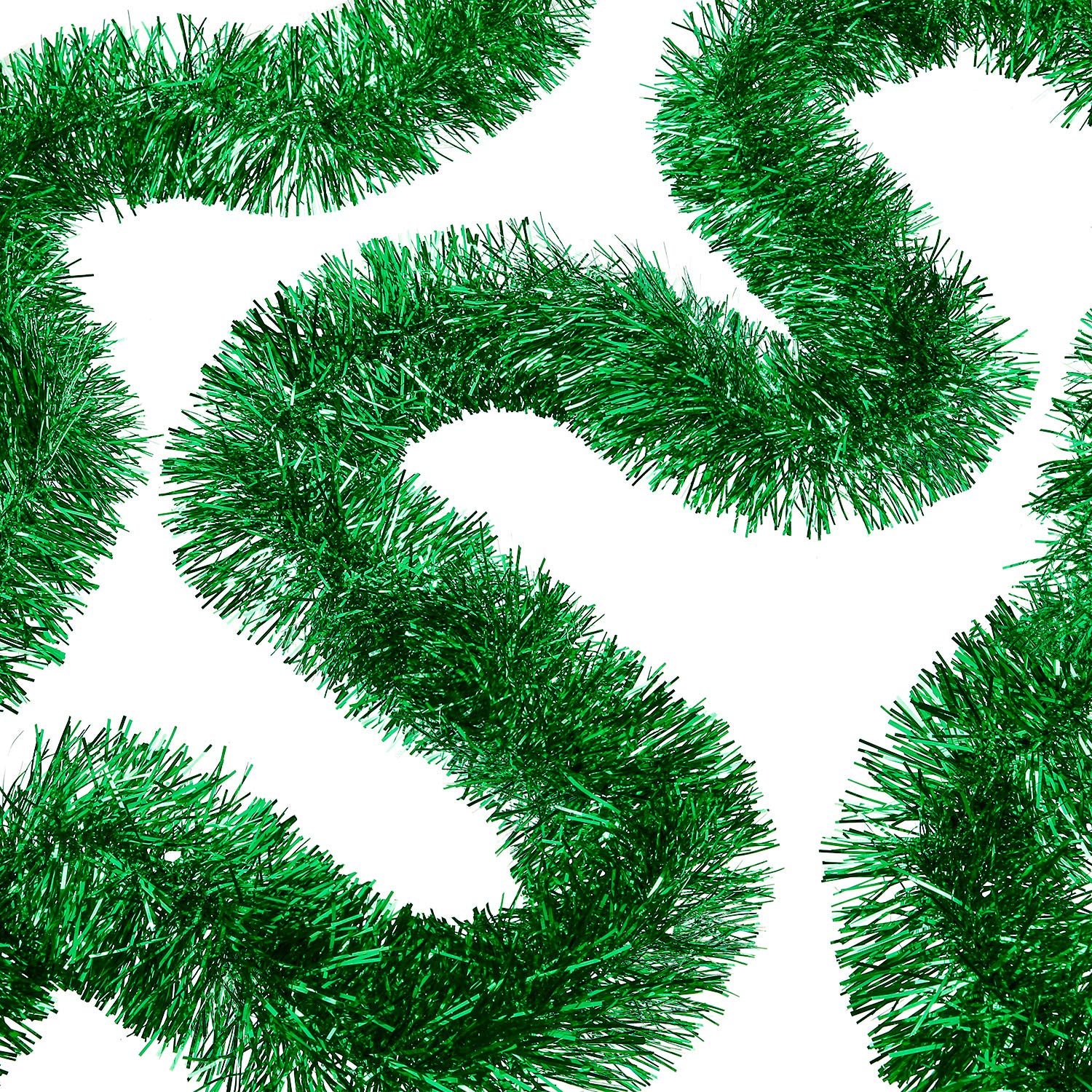 WILLBOND 50 Feet Tinsel Garland Metallic Tinsel Twist Garland Christmas Tree Decorations New Year Wedding Birthday Hanging Decorations Party Supplies 3 Inch (Green)