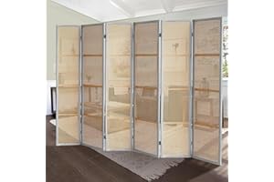 Leesinwing Wood Room Divider, 6 Panels Room Dividers and Folding Privacy Screens, Hand-Woven Rattan Room Divider Wall Freestanding Room Partitions Screen for Home Office Bedroom, White