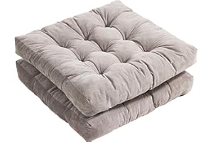 Tiita Meditation Floor Pillows, 22 Inch Square Floor Cushions for Adults, Thicken Tufted Seat Pad Set of 2, Large Floor Cushion for Yoga Garden Living Room Balcony Office Tatami, Grey
