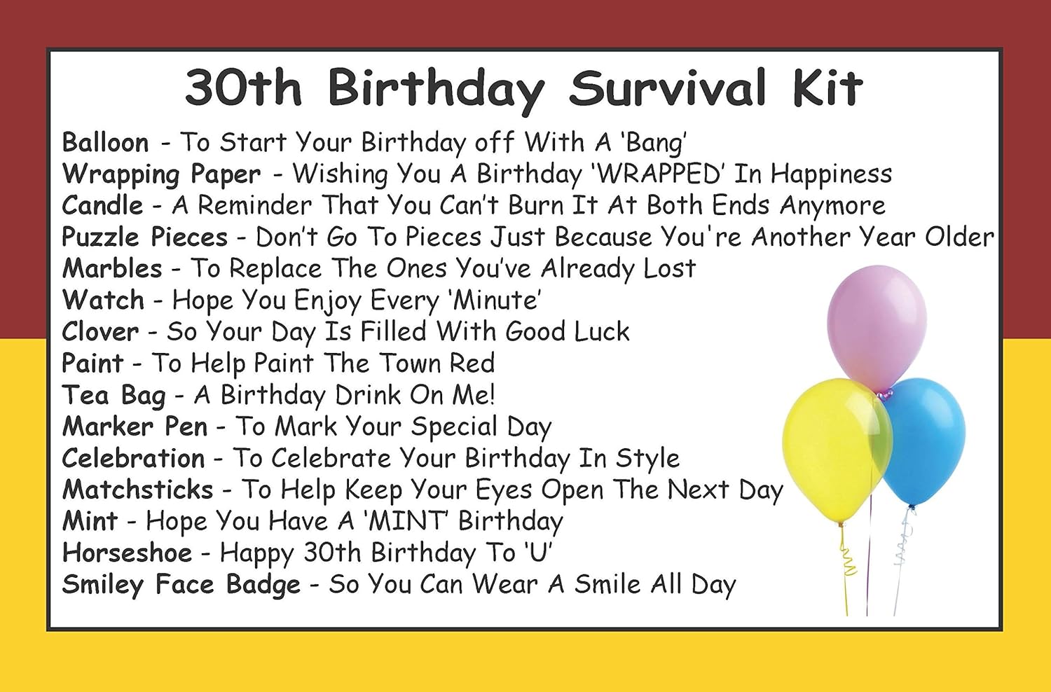 30th Birthday Survival Kit In A Can. Novelty Fun Gift Humorous Happy