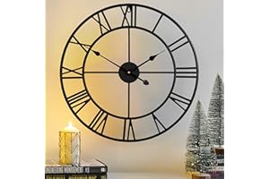 CLXEAST Silent 24 Inch Wall Clocks for Living Room Decor, Large Black Metal Roman Numeral Wall Clocks for Modern Farmhouse Home Decor,House Warming Gifts New Home
