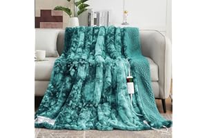 OCTROT Heated Electric Throw Blanket (50''*60" Green), Faux Fur Sherpa Heating Blanket, Thick Soft Warming Plush Electric Lap Blanket Sherpa for Adults with 5-Position Timer &10 Heating Levels