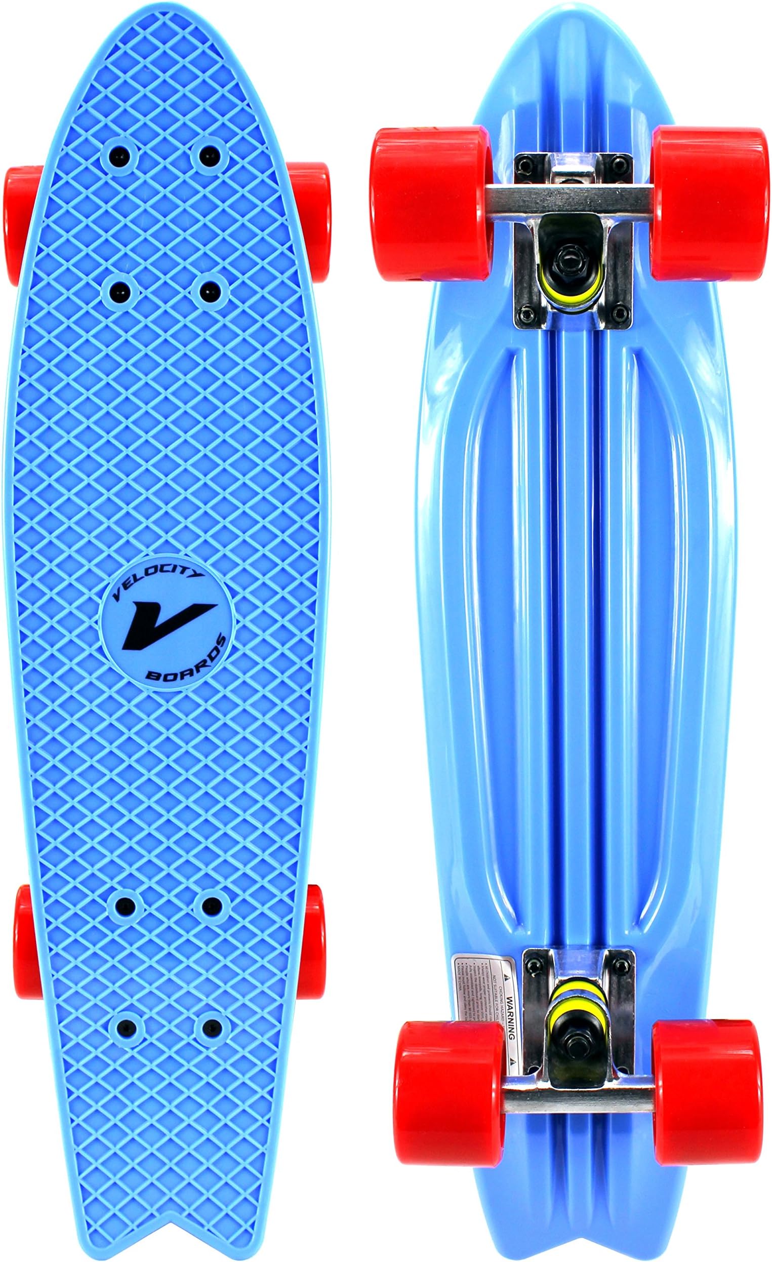 Velocity Boards 23" Rocket Shark Retro Cruiser Complete Banana Skateboard w/Aluminum Trucks, Fast ABEC-7 Bearings, Wheels & Bushings
