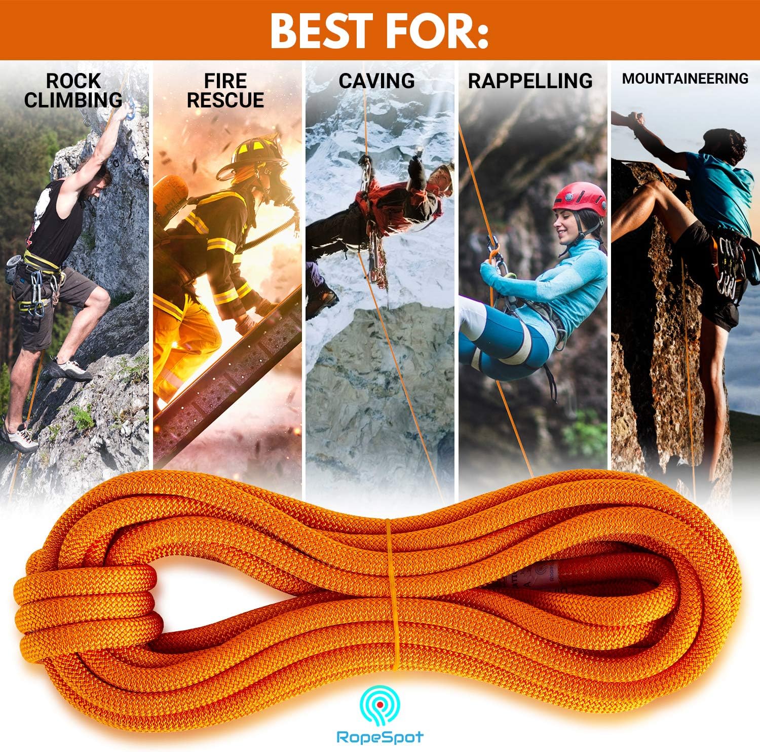 Powerful Static Rock Climbing Rope (Orange, 32) : Sports & Outdoors