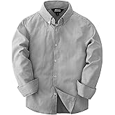 JOGAL Boys Long Sleeve Oxford Dress Shirts Casual Button Down Shirts Striped Tops for 6-14 Years