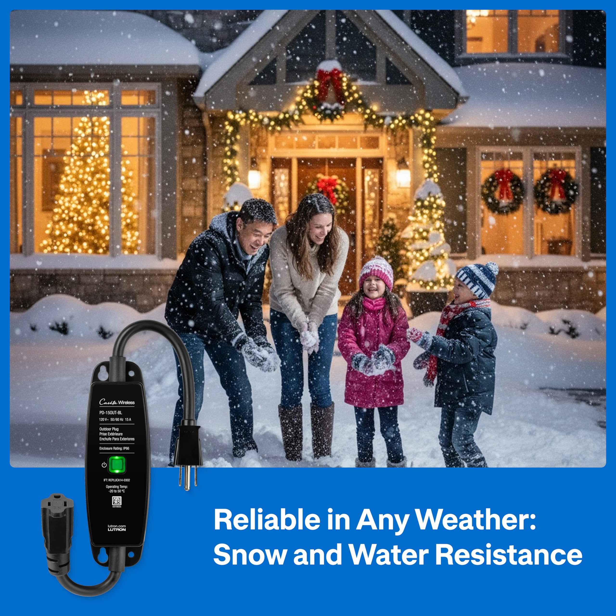 Lutron Smart Outdoor Plug for Caseta Smart Lighting, for Summer, Patio, Backyard, and Outdoor Lights, & Motors, 15A LED Fixtures & 1/2 HP Motors, PD-15OUT-BL, Black - View 3