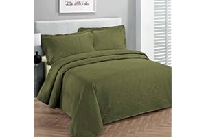 FANCY LINEN Fancy Collection Luxury Bedspread Coverlet Embossed Bed Cover Solid Olive Green New Over Size King/California King 118"x 106"