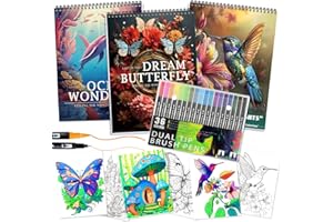 CKMOREL 3Pcs Adult Coloring Book for Women Relaxation, 36 Colors Markers with Spiral Bound Adult Coloring Book for Women, 36 Dual Tip Colors Markers, Anxiety Relief Mindfulness Gifts(Ocean & Bird & Butterfly)