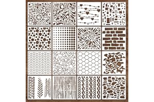 RESFLYAR 16 PCS Cubist Wood Texture Stencils, 6 Inch Texture Mixed Burlap Reusable Plastic Stencils for Painting on Wood, Geometric Cubist Layering Stencil for Wall Canvas Furniture Tile DIY Craft Home Decor