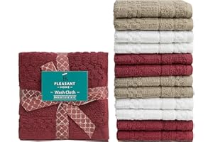 PH PLEASANT HOME Pleasant Home Chevron Wash Cloths Set - 12 Pack (12” x 12”) – 509 GSM - 100% Ring Spun Cotton Wash Cloth - Super Soft and Highly Absorbent Face Towels (Maroon, White & Tan)